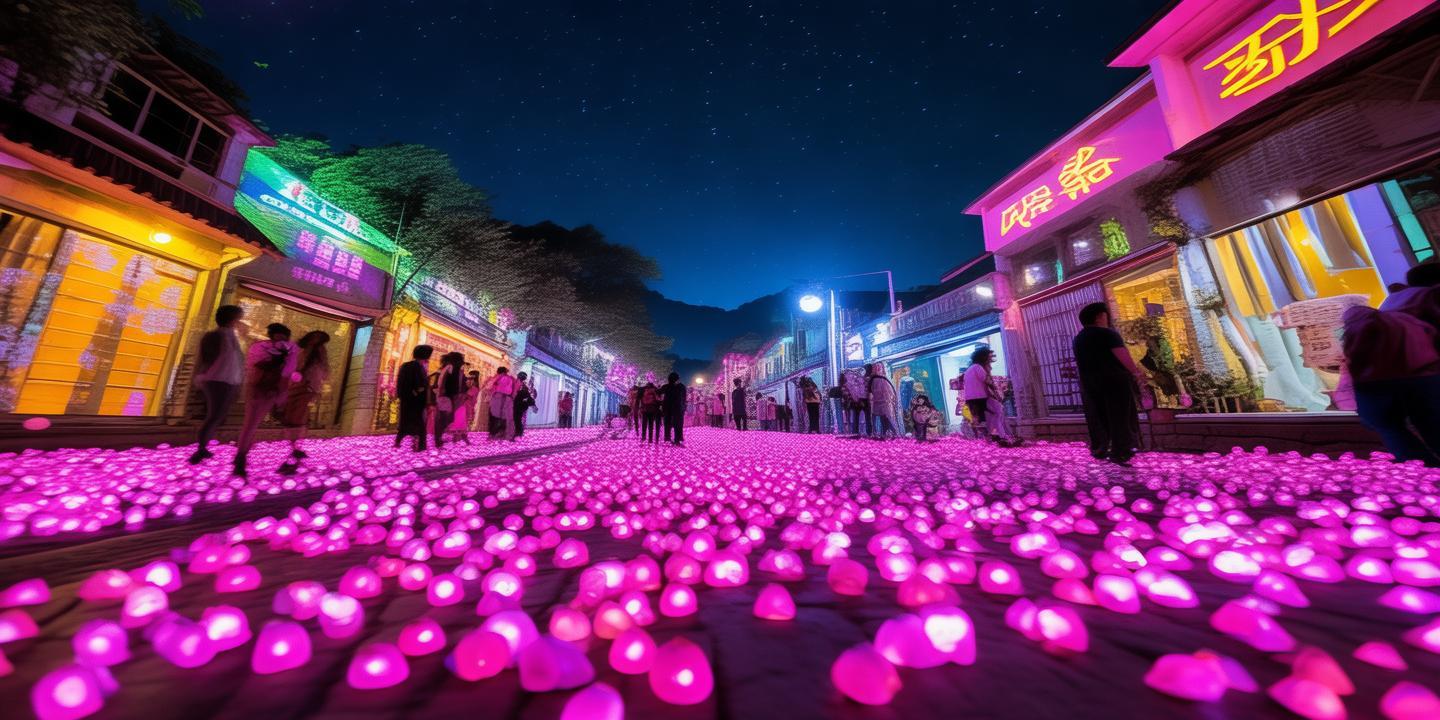 揭东区龙尾镇火龙果灯海夜游盛大开放,荧光步道与星空摄影点燃夜空激情